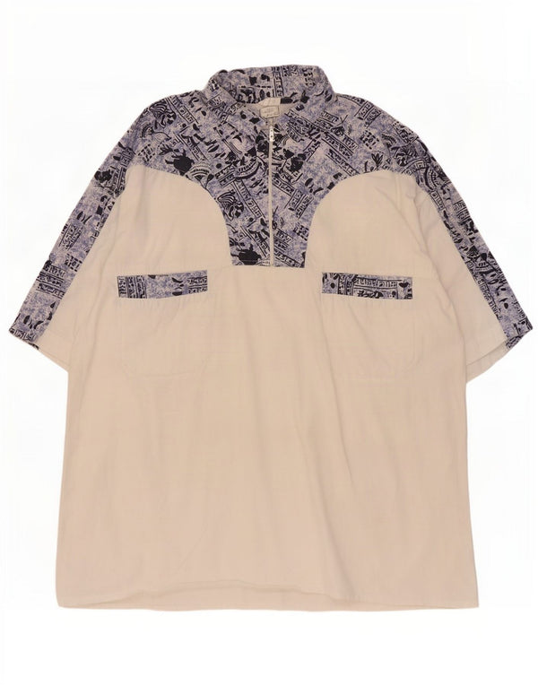 Vintage hombres patrón abstracto pullover camisa tamaño 43/44 XL blanco