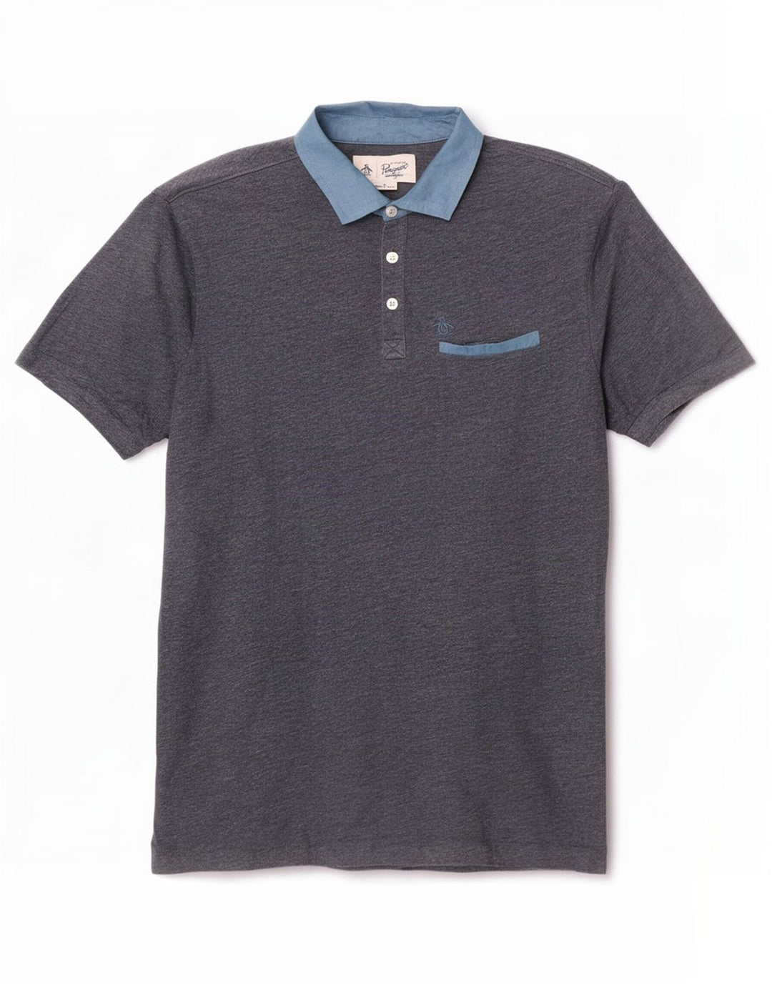 Polo Penguin para hombre de algodón color block en azul marino medio