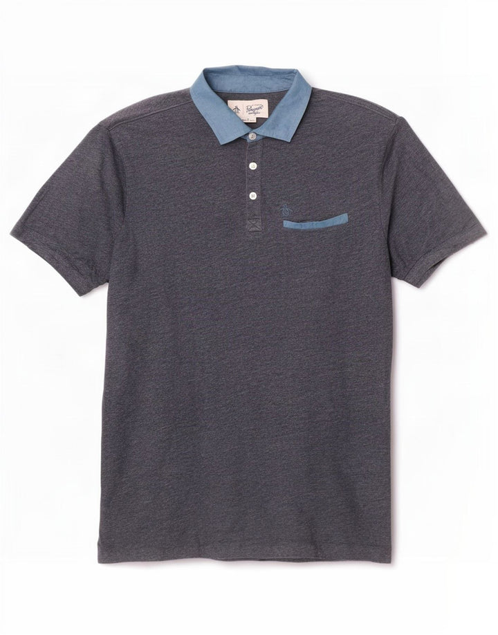 Polo Penguin para hombre de algodón color block en azul marino medio