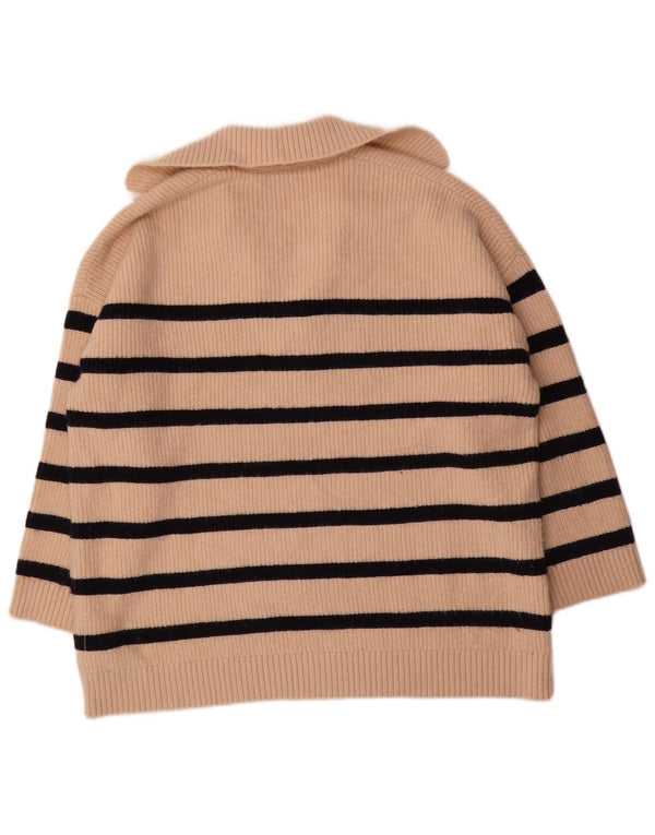 Zara - Jersey extragrande con cuello tipo polo para mujer, talla 40, talla grande, color beige, a rayas
