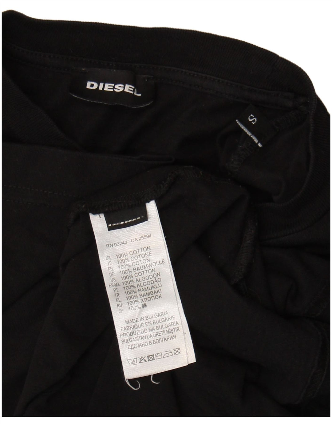Diesel Hombre Camiseta Gráfica Top Pequeño Algodón Negro