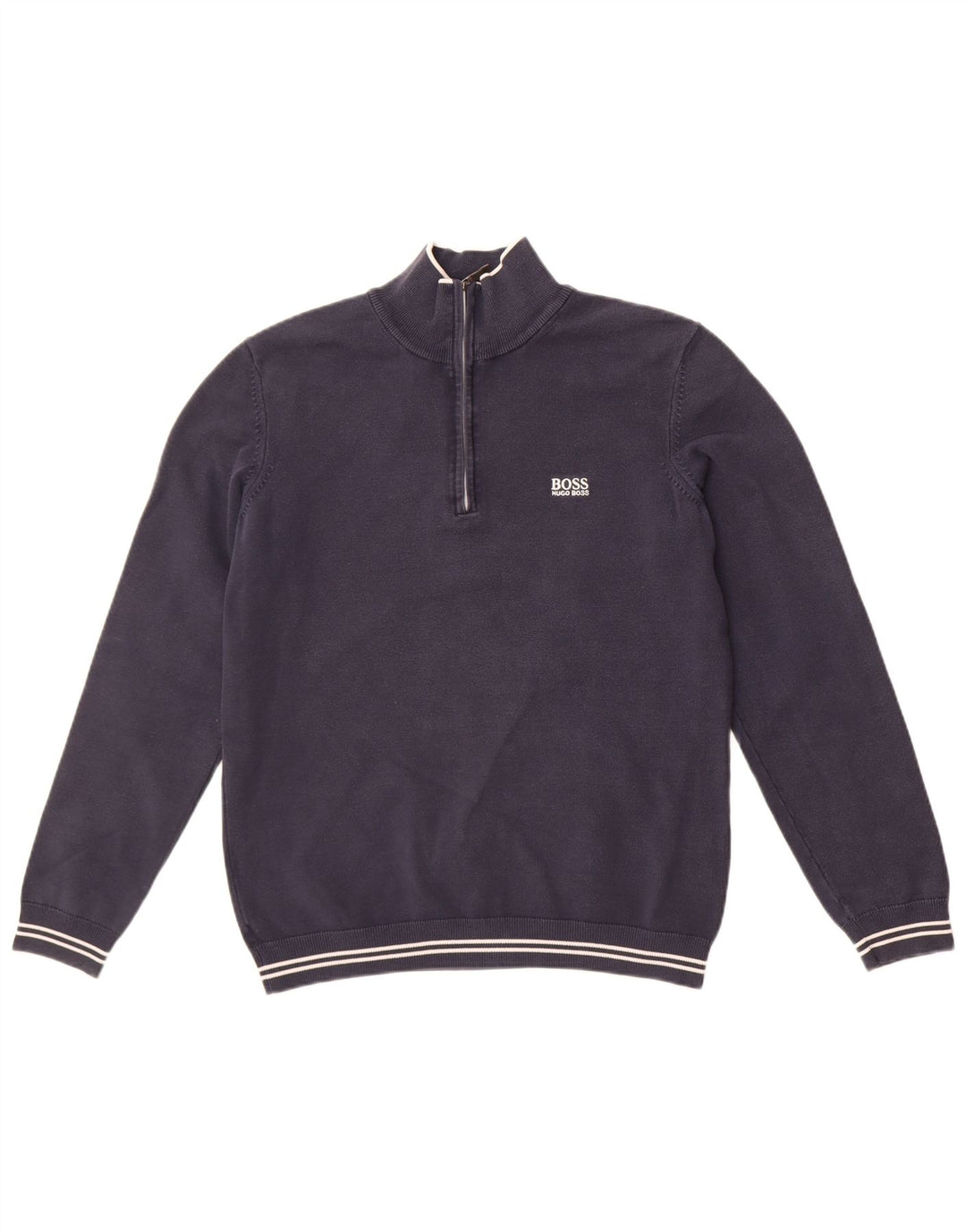 Hugo Boss Hombre Sudadera con cuello con cremallera Jumper Medium Azul marino Algodón