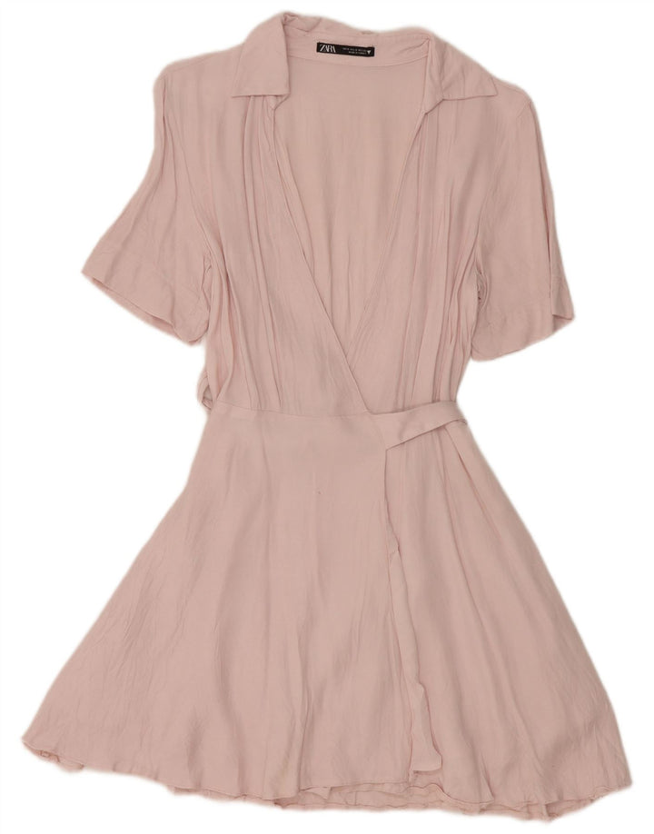 Zara Mujer Vestido Cruzado UK 40 Small Viscosa Rosa