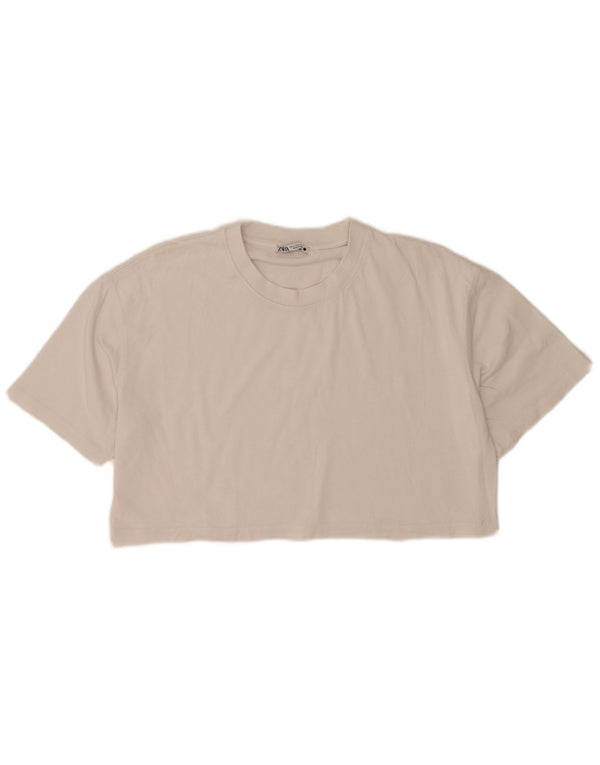 Zara Mujer Crop Camiseta Extragrande Top UK 44 Medium Blanco