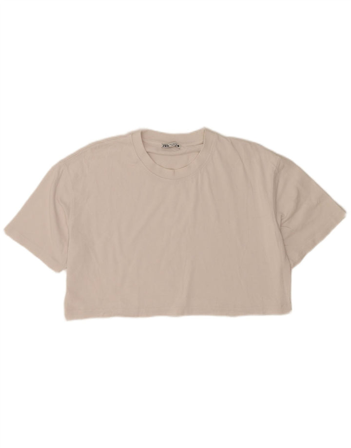 Zara Mujer Crop Camiseta Extragrande Top UK 44 Medium Blanco