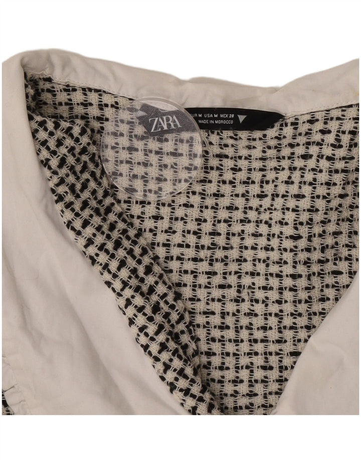 Zara Mujer Blusa Corta Camisera UK 42 Mediana Negra Moteada