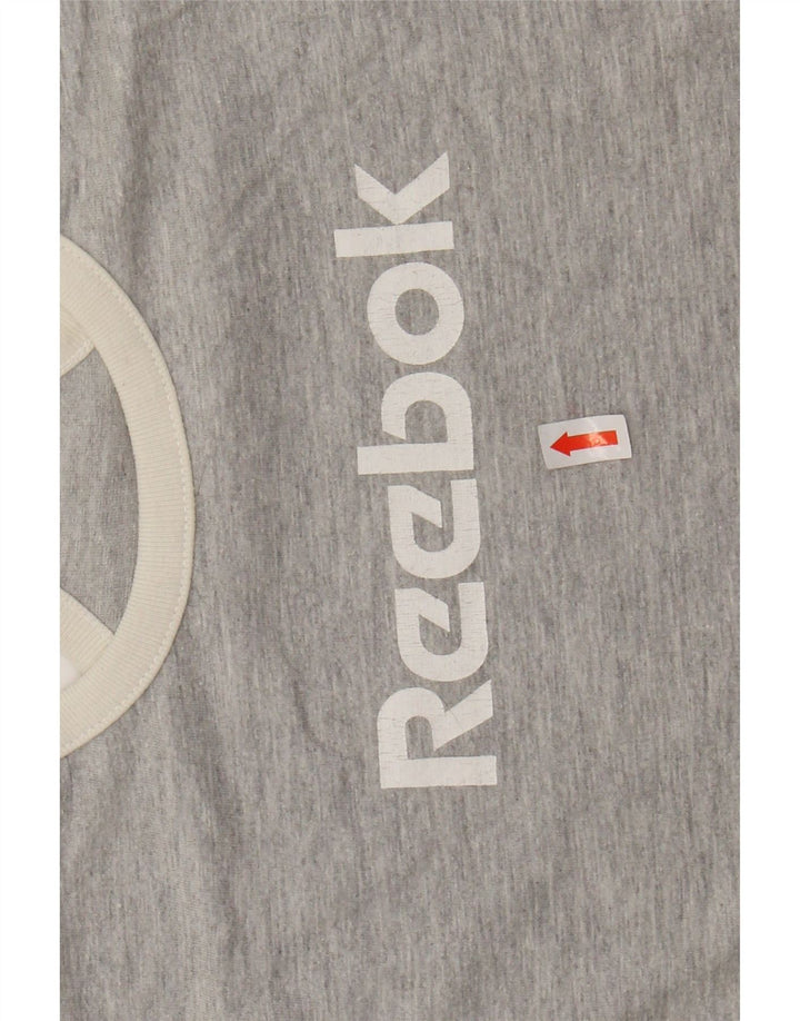 REEBOK Camiseta sin mangas con gráfico corto para mujer Reino Unido 12 Algodón moteado gris medio