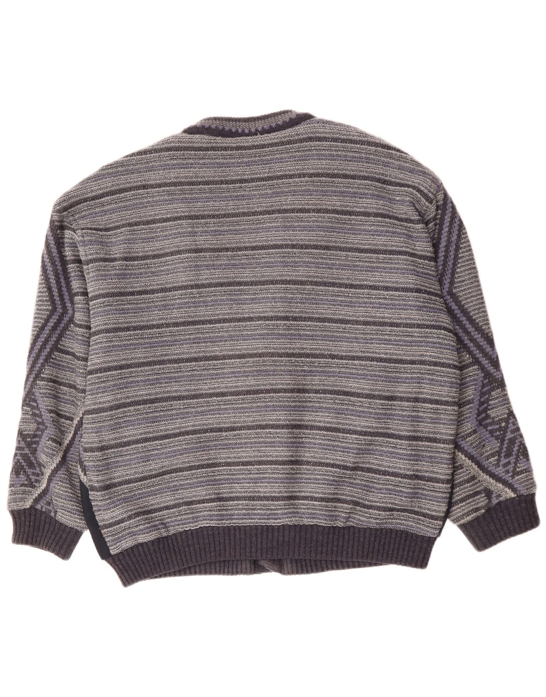 VINTAGE Hombres Cardigan Suéter XL Gris Geométrico Acrílico