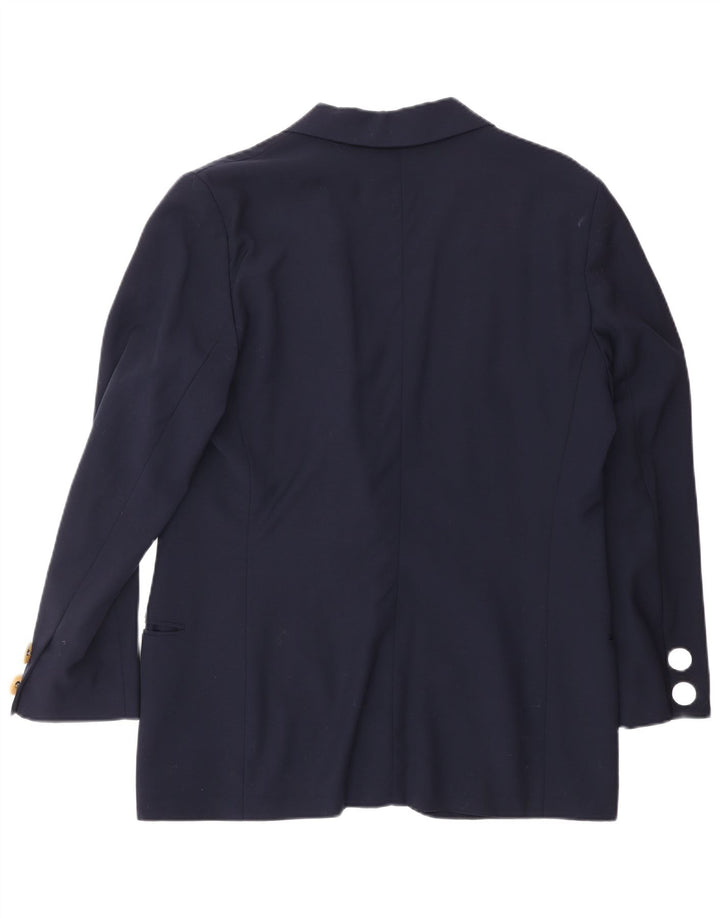 GENNY Chaqueta blazer de 1 botón para mujer US 12 grande de lana azul marino