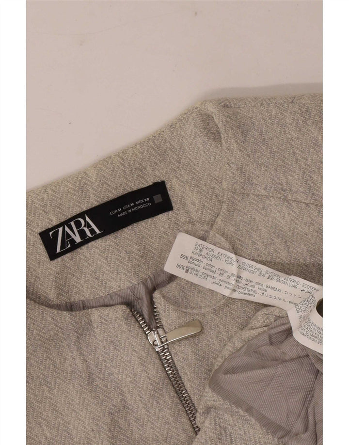 Zara Chaqueta Blazer Con Cremallera Completa Para Mujer UK 12 Algodón Gris Medio