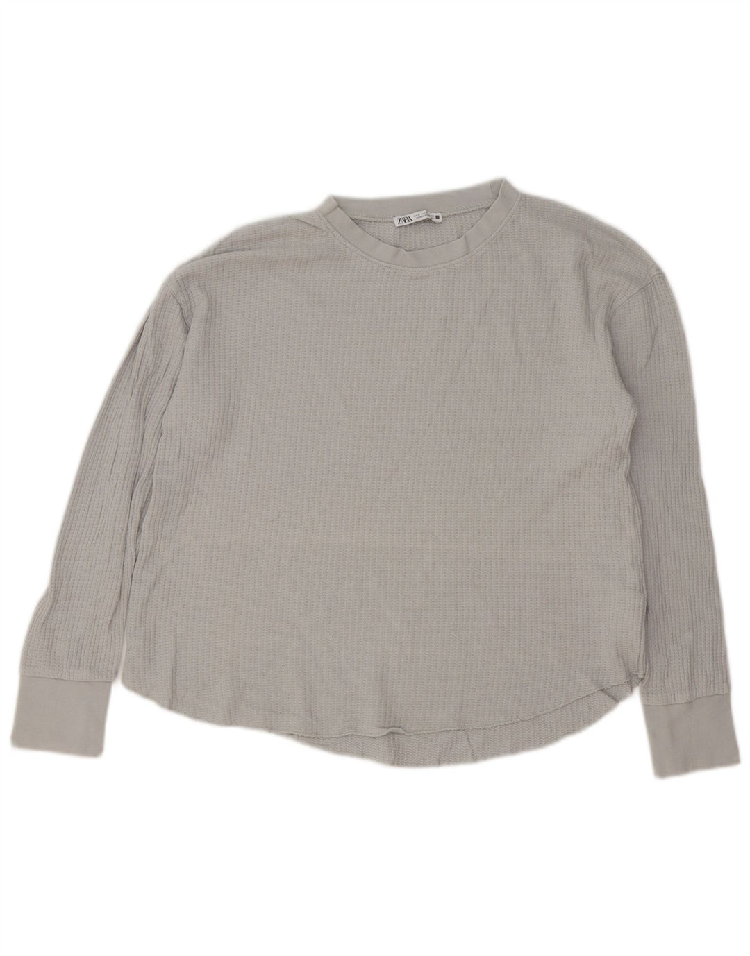Zara Mujer Top Extragrande Manga Larga UK 10 Small Gris Algodón