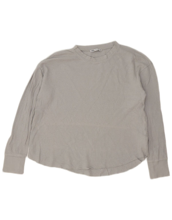Zara Mujer Top Extragrande Manga Larga UK 10 Small Gris Algodón