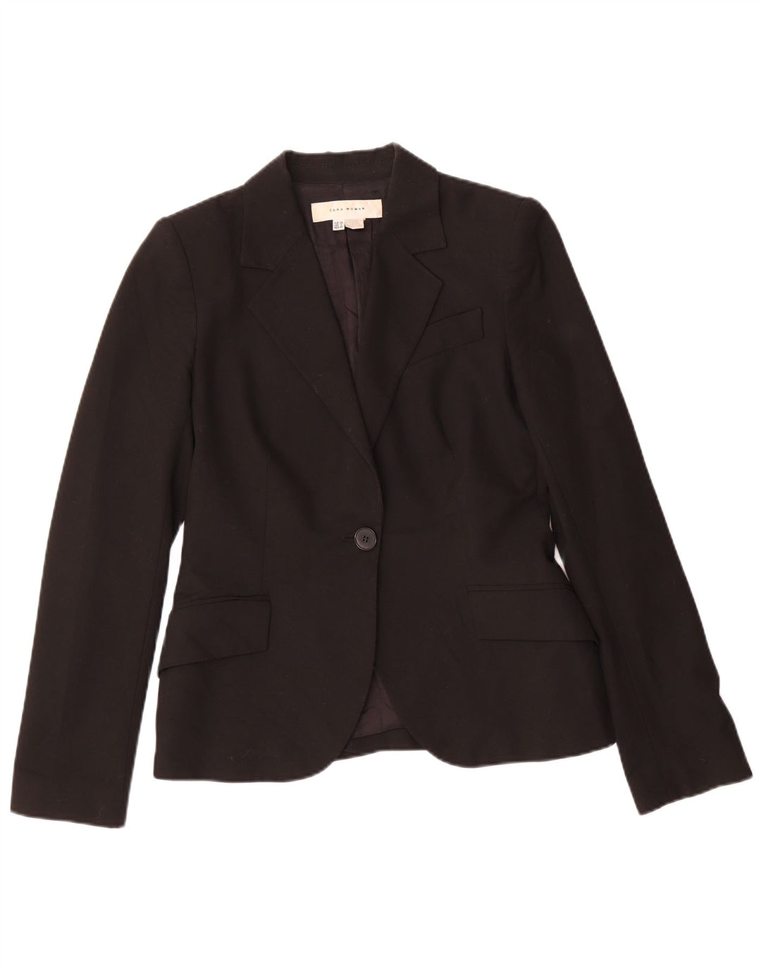 Zara Mujer Chaqueta Blazer De 1 Botón EU 38 Pequeña Poliéster Negro