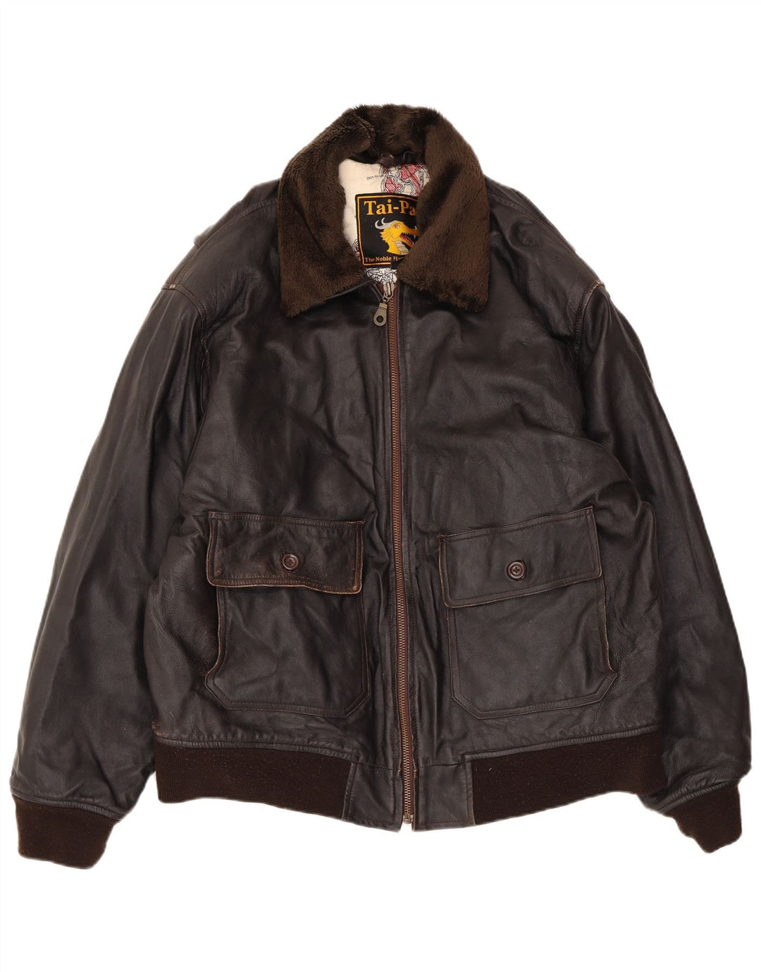 Chaqueta de cuero vintage para hombre Reino Unido 42 XL cuero marrón