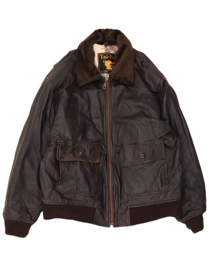 Chaqueta de cuero vintage para hombre Reino Unido 42 XL cuero marrón