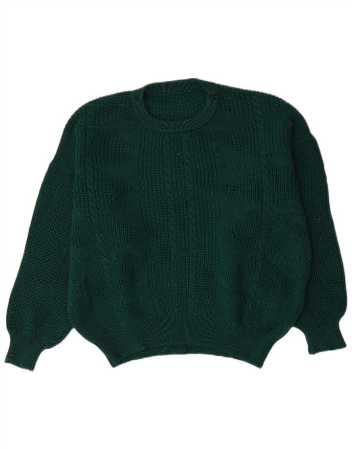 Vintage hombres cuello redondo jersey suéter XL verde
