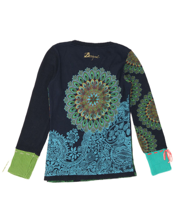 Desigual Womens Graphic Top Long Sleeve UK 12 Medium Navy Blue Paisley