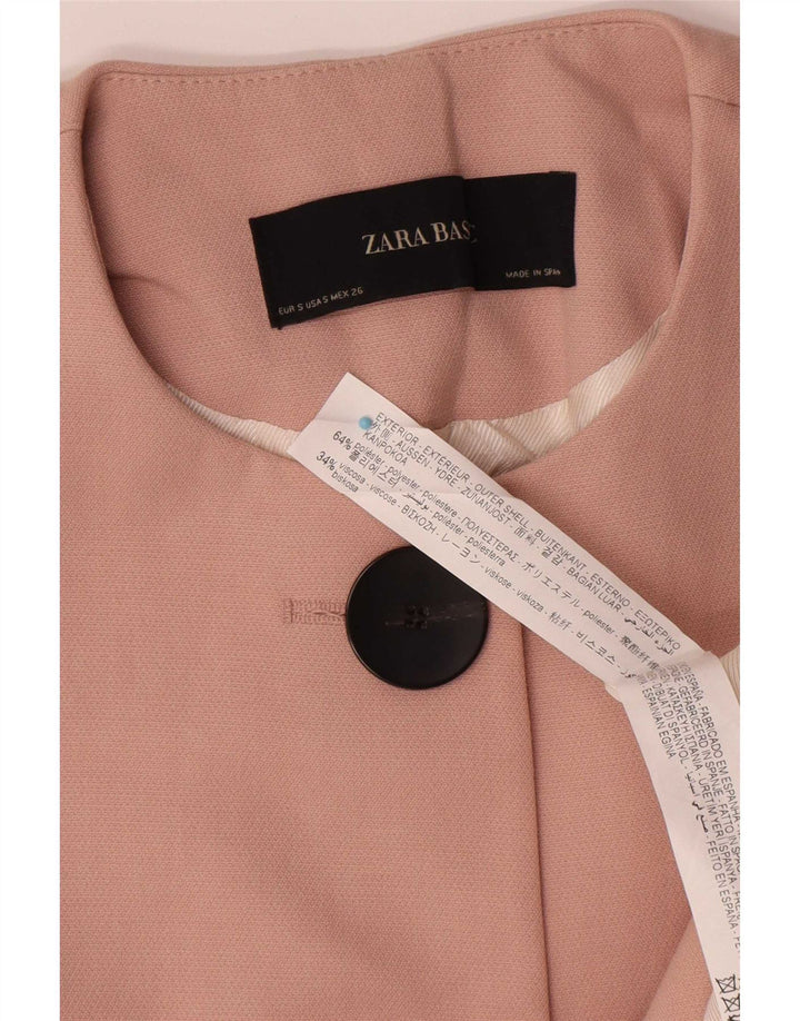 Zara Mujer Crop 2 Botones Blazer Chaqueta UK 10 Small Rosa Poliéster