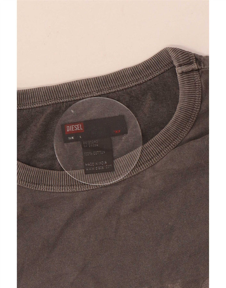 Diesel Mens Graphic Top Manga Larga Grande Gris Algodón