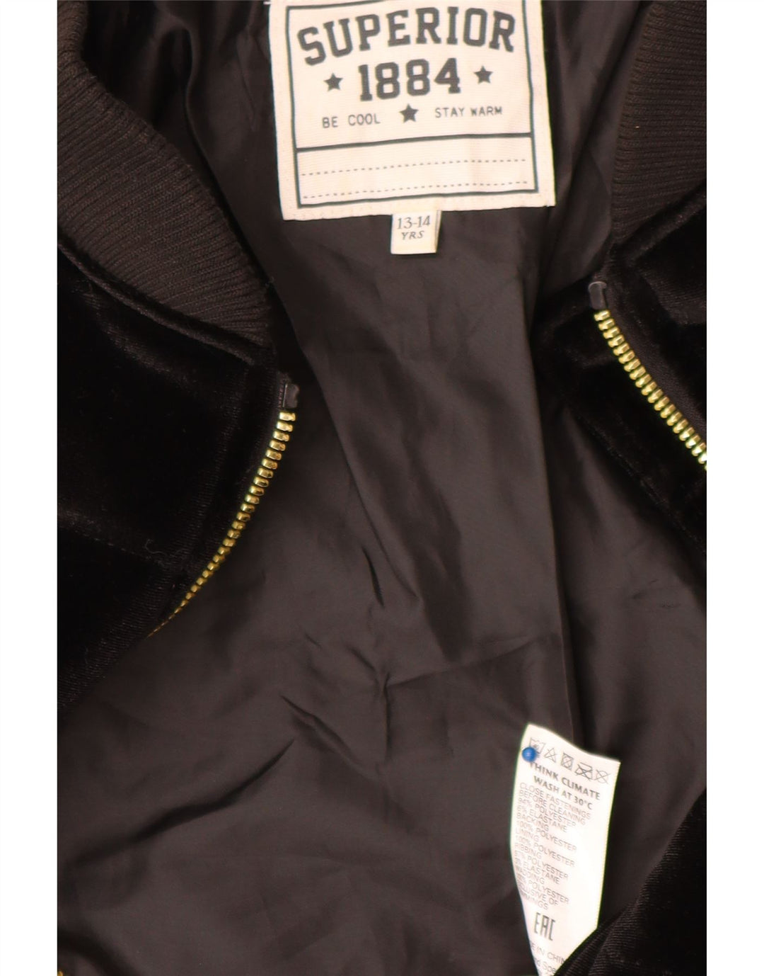 Chaqueta acolchada de terciopelo Superior para niña 13-14 años Negro Poliéster