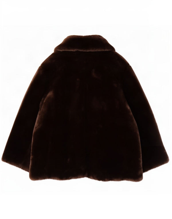 Vintage mujer chaqueta de piel sintética Reino Unido 20 2XL marrón acrílico