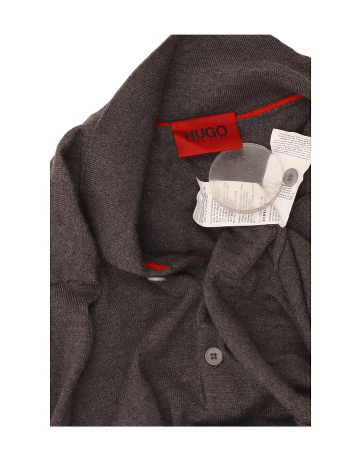 Jersey Hugo Boss Hombre con cuello tipo polo de lana virgen gris medio