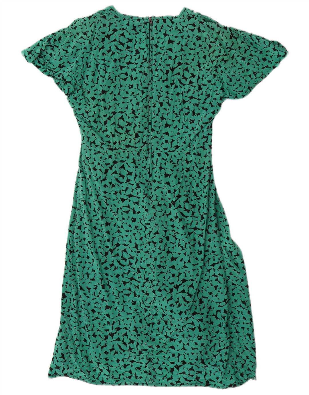 Vintage mujer patrón abstracto A-Line vestido Reino Unido 16 seda verde grande