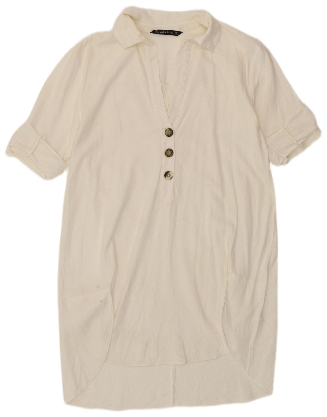 ZARA Mujer Vestido Camisero Manga Corta UK 44 Medium Blanco