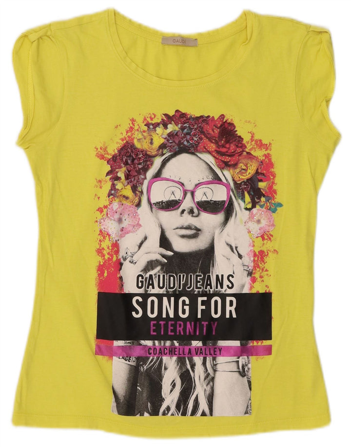Gaudí Camiseta Gráfica Mujer Top Pequeño Algodón Amarillo