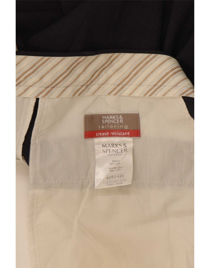 Marks & Spencer Pantalón de traje recto para hombre W38 L33 Poliéster azul marino
