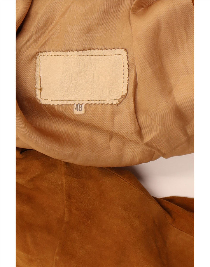 Vintage mujer 3 botones ante Blazer chaqueta IT 48 XL cuero marrón