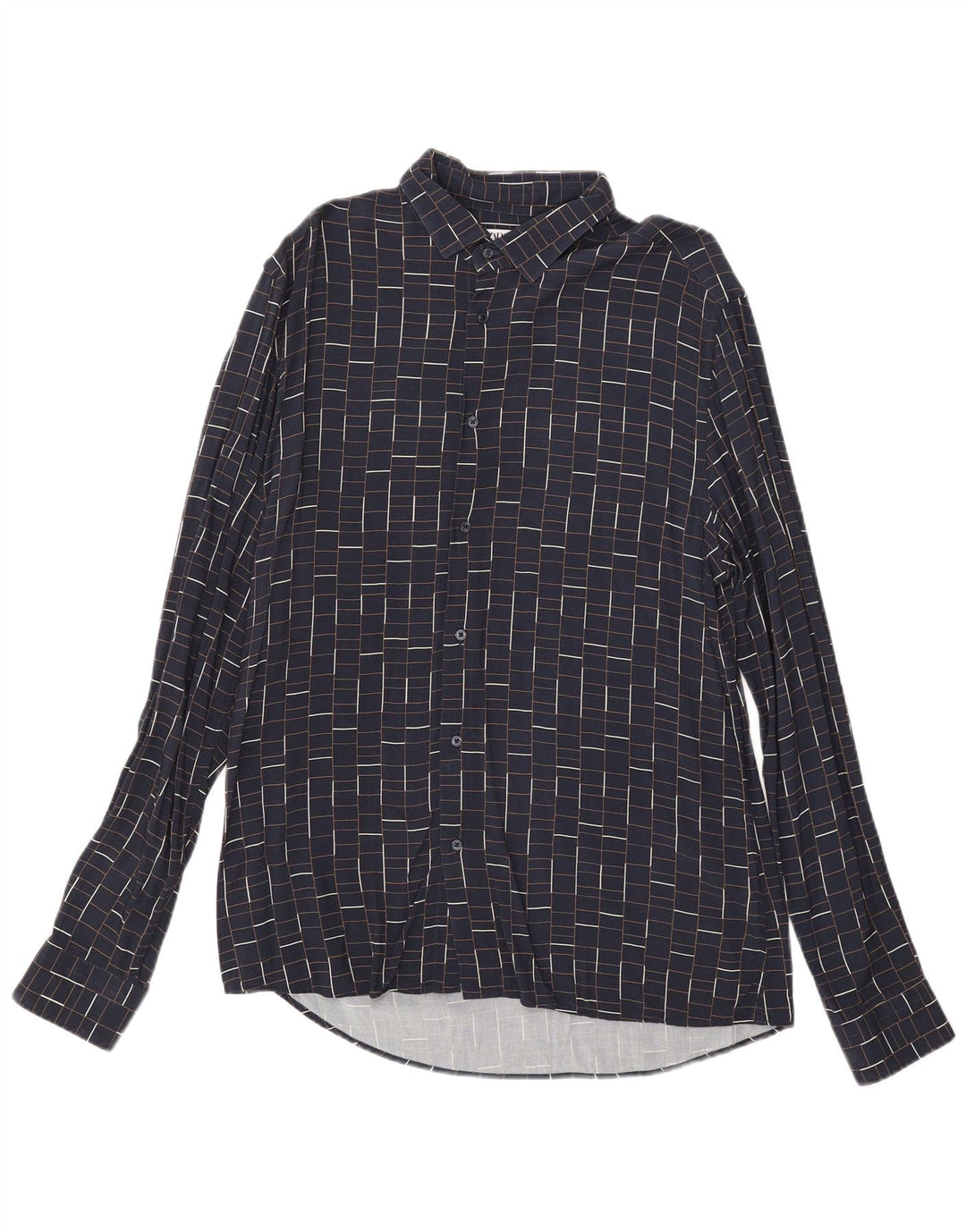 Zara Hombre Camisa Slim Fit Large Azul Marino Cuadros Viscosa