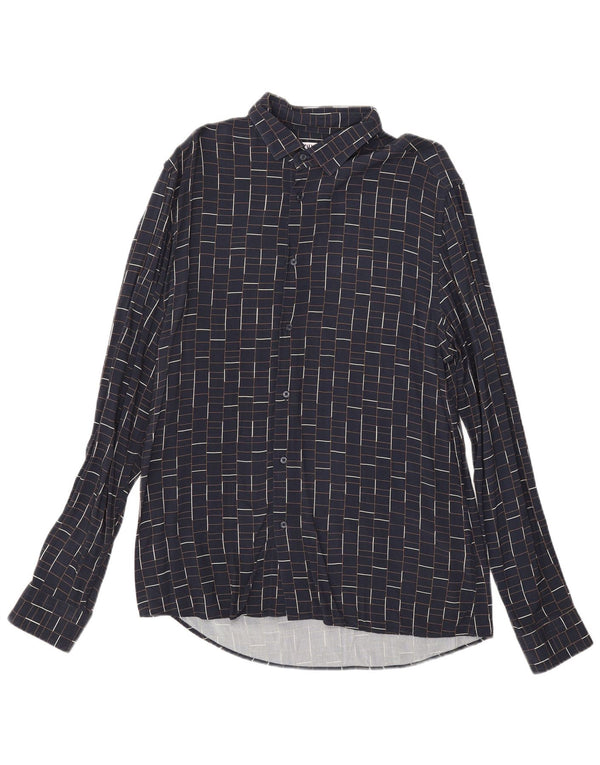 Zara Hombre Camisa Slim Fit Large Azul Marino Cuadros Viscosa