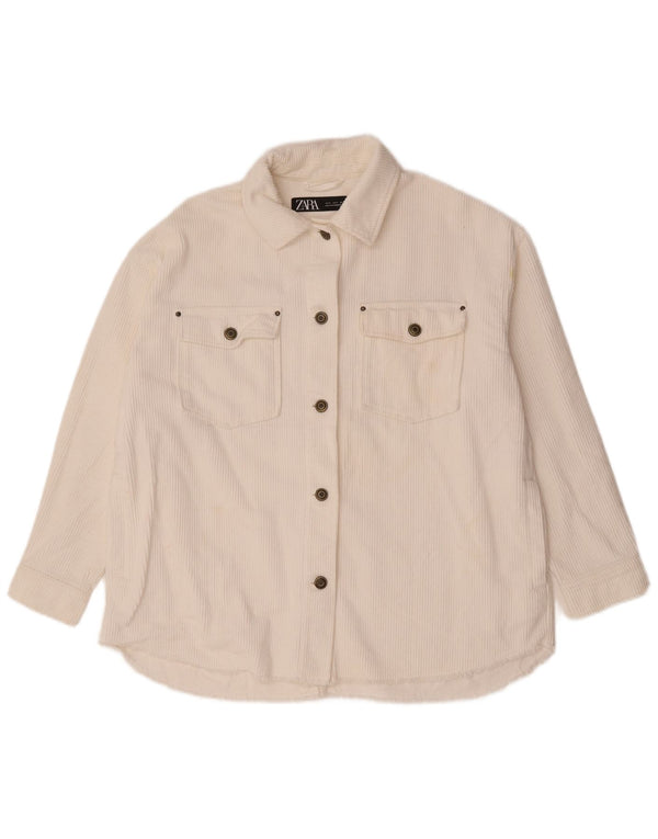 Zara Mujer Camisa De Pana Extragrande UK 10 Small White Cotton