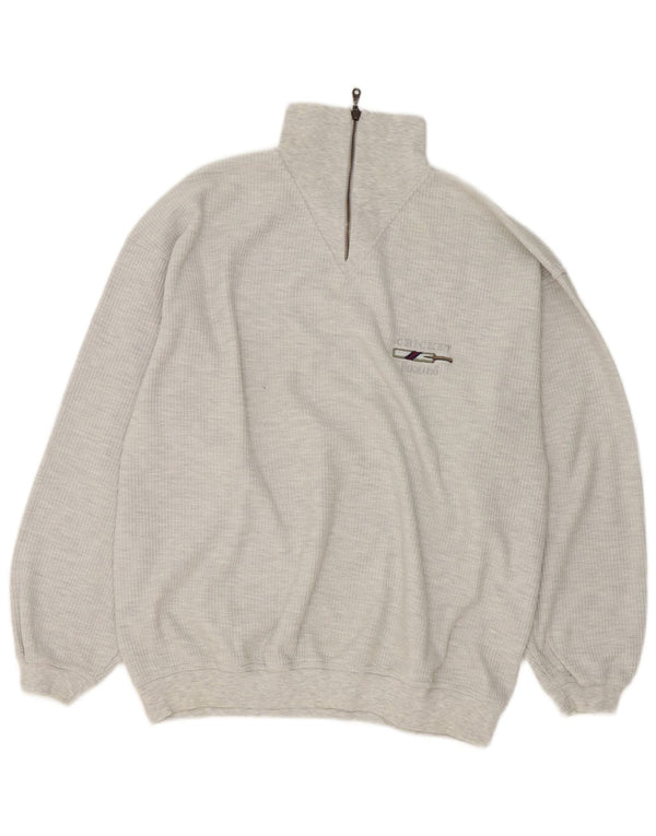 Vintage hombres zip cuello jumper suéter XL gris moteado algodón