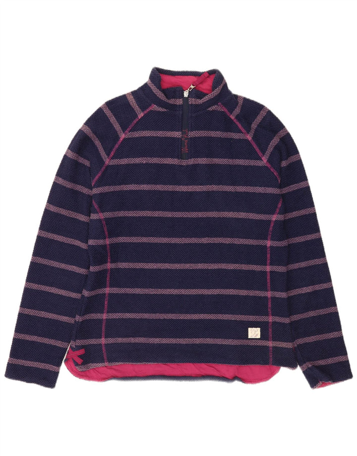 Weird Fish Sudadera con cremallera de 1/4 para mujer, talla 40, tamaño mediano, color azul marino a rayas