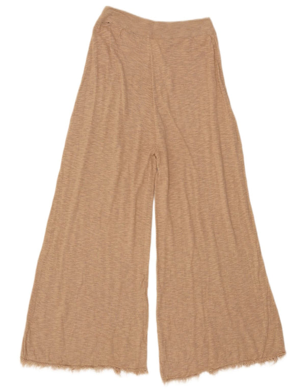 Zara Mujer Pantalones Cortos De Punto De Pierna Ancha Reino Unido 12 Mediano W28 L23 Beige