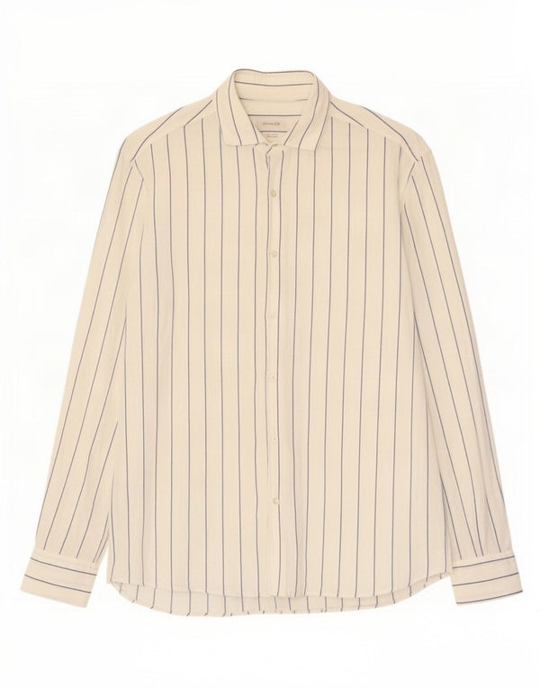 Camisa Massimo Dutti Hombre Large Lino Rayas Blancas