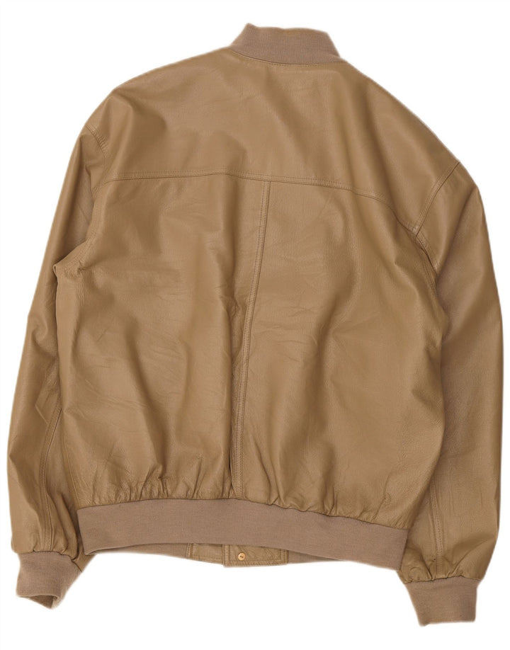 Vintage hombres cuero bomber chaqueta Reino Unido 42 XL Beige