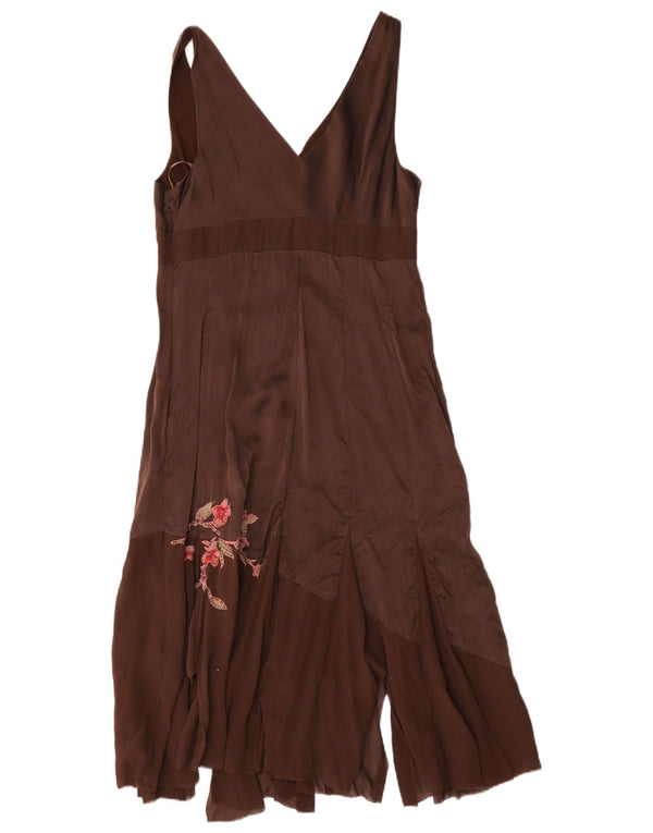 Vestido asimétrico sin mangas para mujer Coast UK 44 Seda floral marrón medio