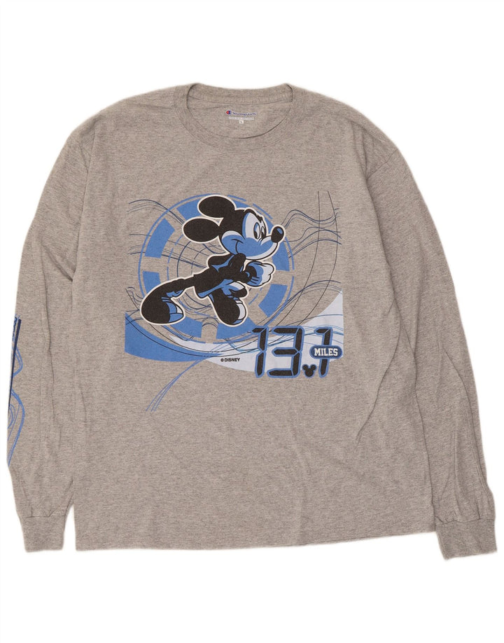 Champion Camiseta con gráfico de Mickey Mouse para hombre, manga larga, talla grande, gris