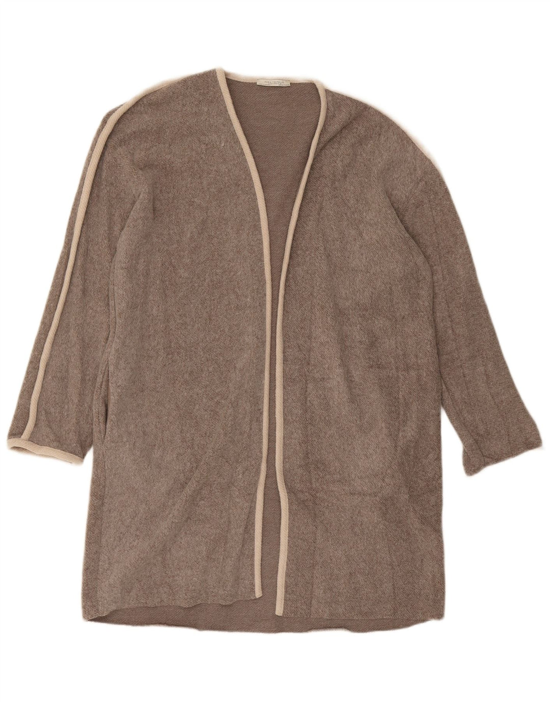 Zara Mujer Suéter Cárdigan Abierto Largo De Gran Tamaño UK 10 Small Marrón