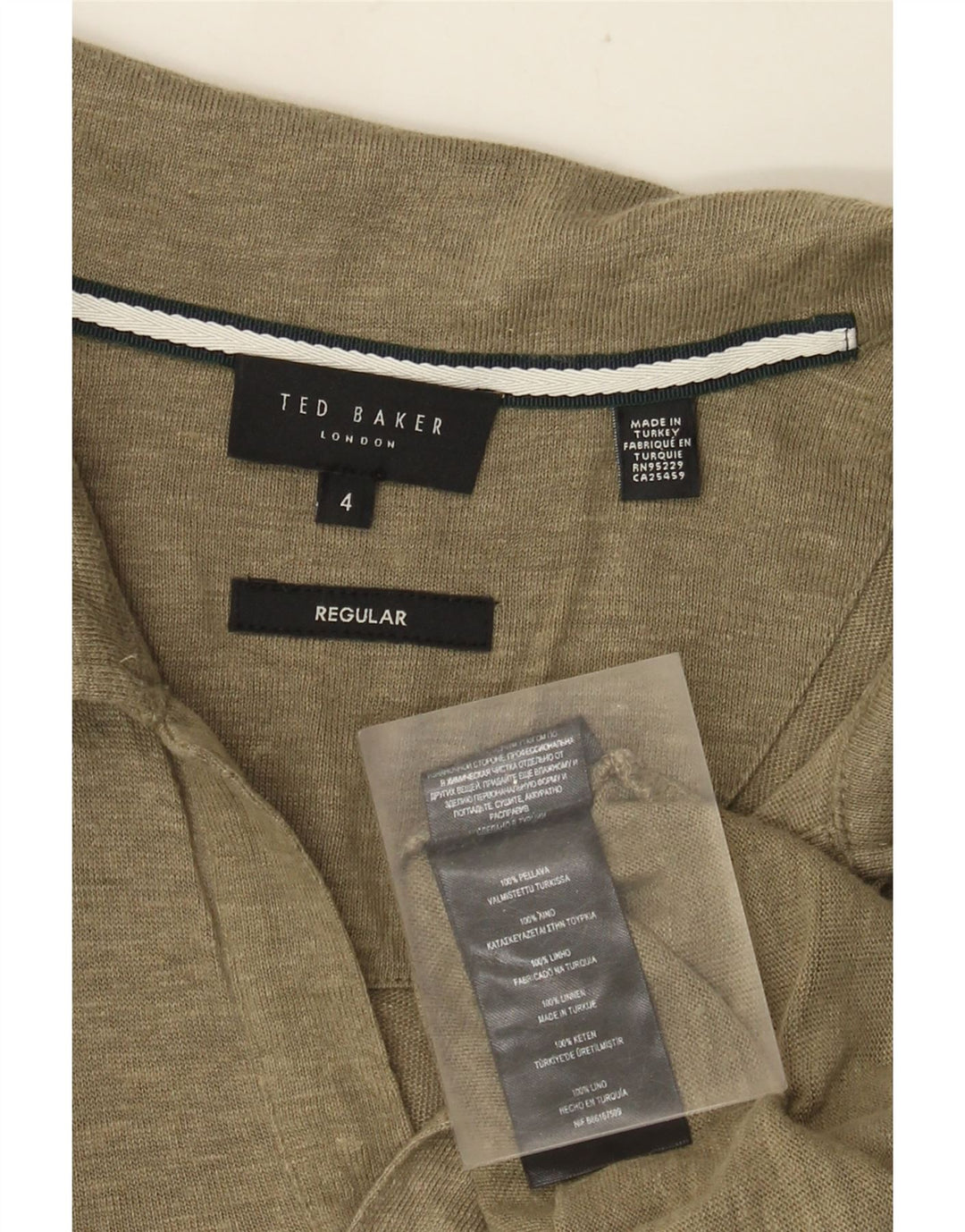 Ted Baker Polo regular para hombre talla 4 grande lino caqui