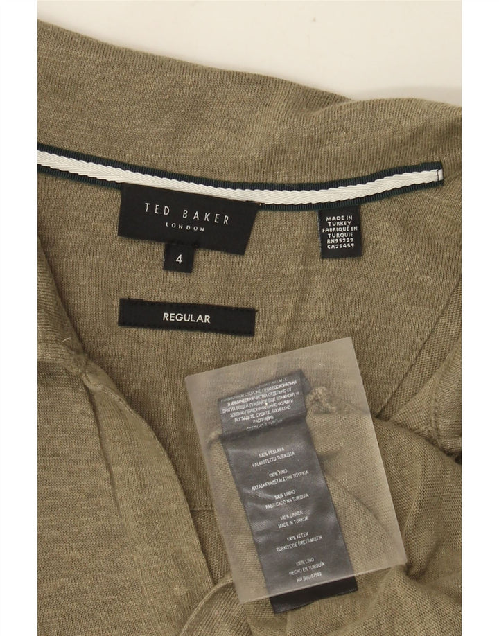 Ted Baker Polo regular para hombre talla 4 grande lino caqui