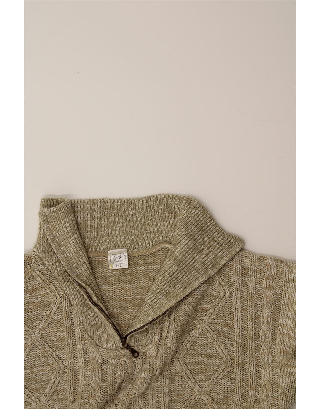 VINTAGE Suéter tipo jersey con cuello y cremallera para hombre 2XL Poliacrílico beige
