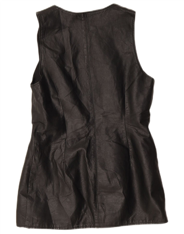 Vintage mujer cuero gilet Reino Unido 10 pequeño negro