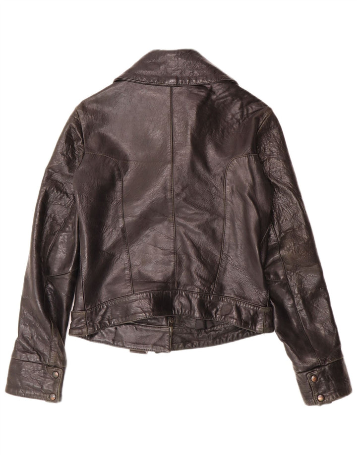 Chaqueta de cuero vintage para mujer IT 44 Biker de cuero negro mediano