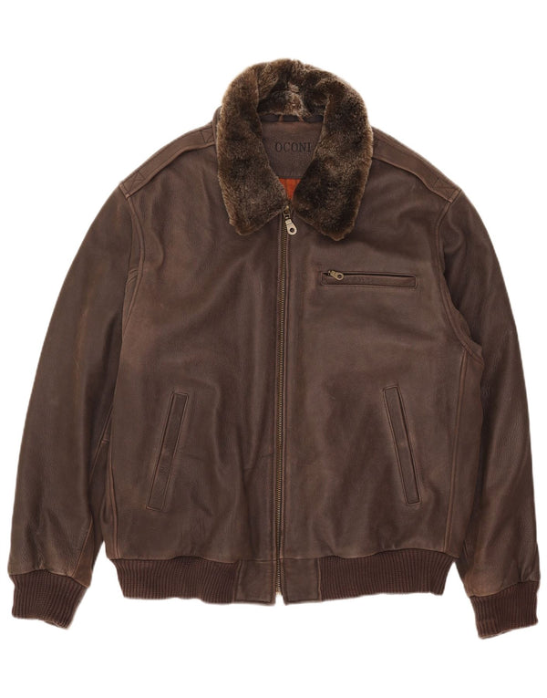 Oconi Chaqueta de cuero para hombre IT 54 2XL Cuero marrón