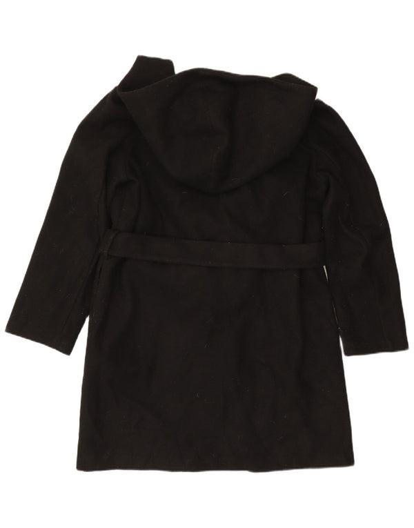 Zara Mujer Abrigo Con Capucha UK 44 Medio Negro Poliéster