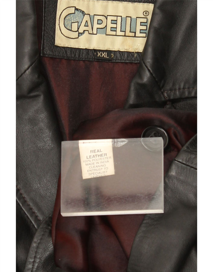 CAPELLE Chaqueta tipo blazer de cuero con 4 botones para hombre UK 44 2XL Cuero negro